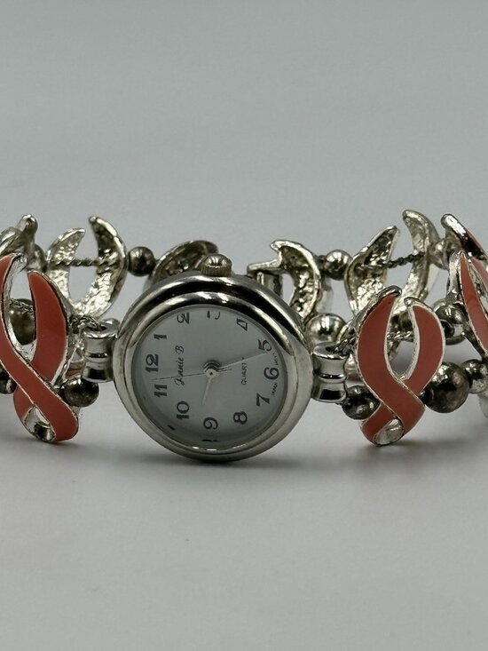 Vintage Jennie B Watch Breast Cancer Awareness Ribbon Band Silver Pink Works main image 4